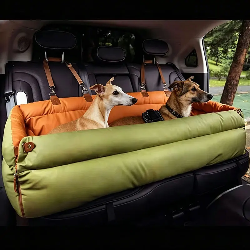 Luxury Waterproof Faux Leather Dog Car Seat Pet Booster Car Seat for Small Dogs Cats Soft Travel Cat Bed with Safety Buckle