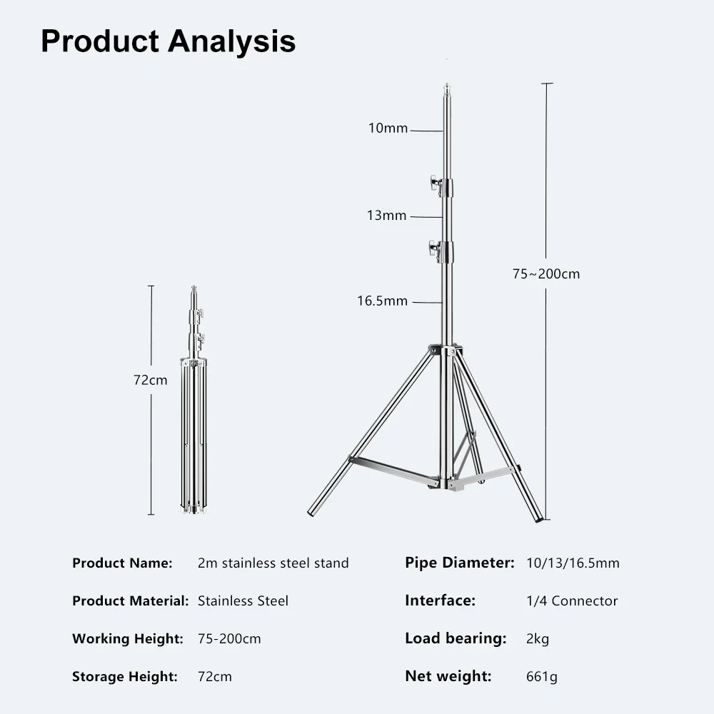 SOONPHO 2m Tripod Portable for Godox Photography Ring Light Softbox Cell phone Live Broadcast Selfie Aluminum Lighting Stand