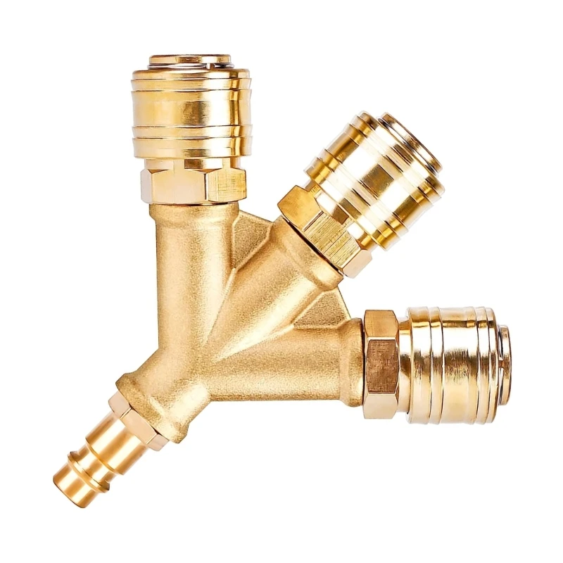 Upgraded Compressed Air Distributor 3-Way with Couplings 1/4Inch Air Hose Quick Coupling Distributor Brass Compresser A0KF