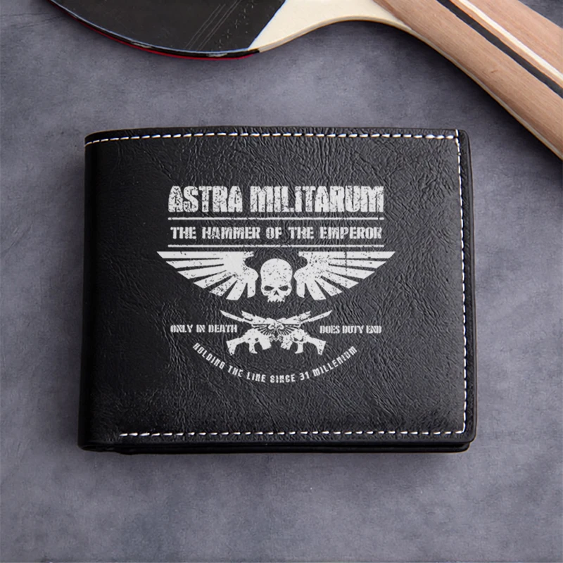 ASTRA MILITARUM BI-FOLD WALLET PU LEATHER MEN'S COMPACT DESIGN DURABLE LIGHTWEIGHT HIGH END BUSINESS STYLE WITH ICONIC EMBLEM