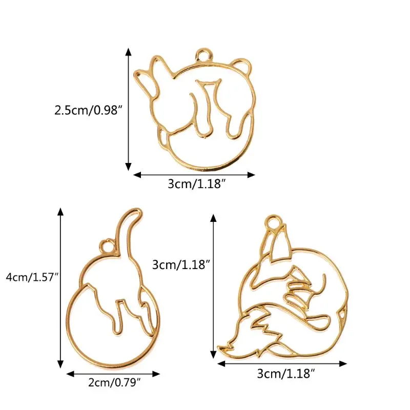 3x Playing Lunar Rabbit Blank Frame UV Resin Pendant Open Bezel for DIY Art Crafts Jewelry Making Pressed Flower