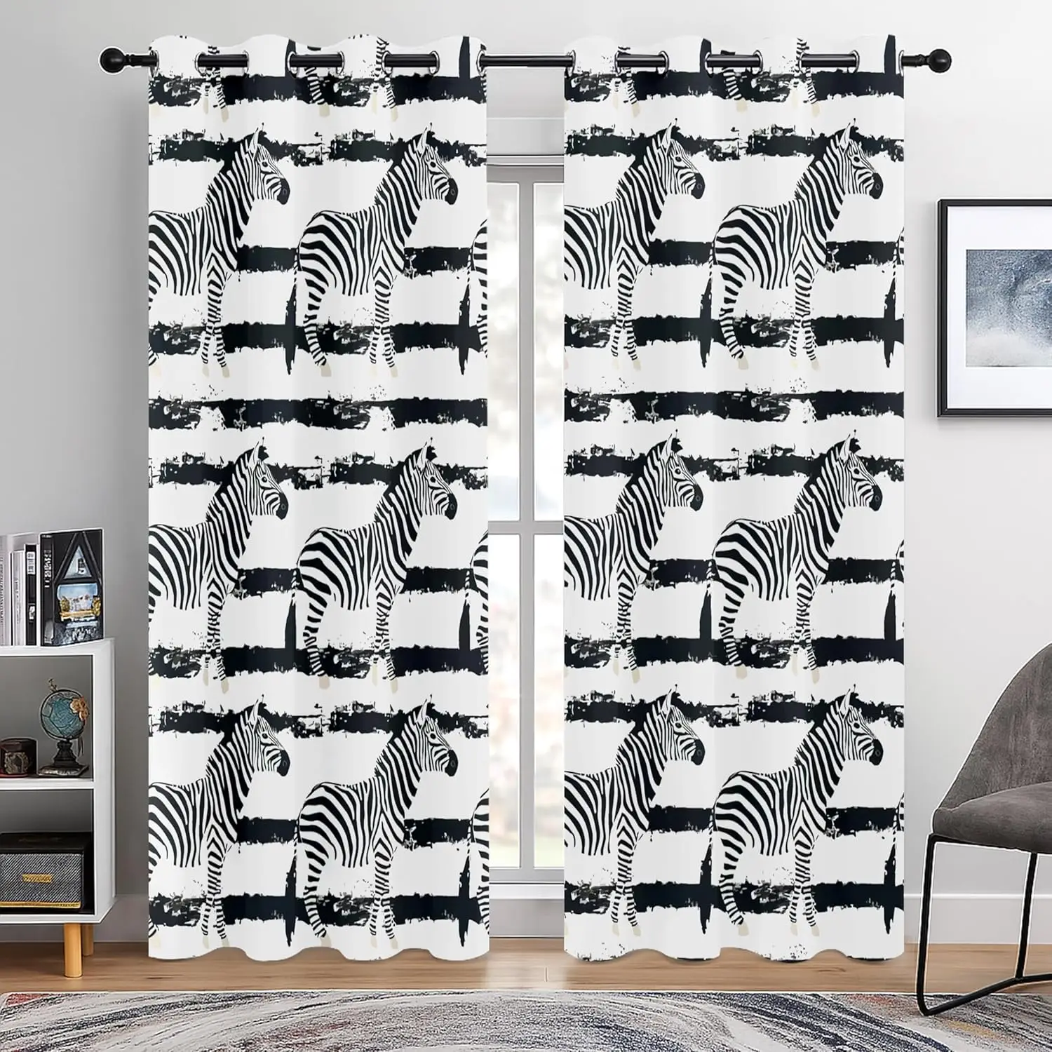 Black and White Zebra Print Blackout Curtains for Bedroom, Modern Animal Stripe Window Curtain, Africa Wild Animal Window Drapes