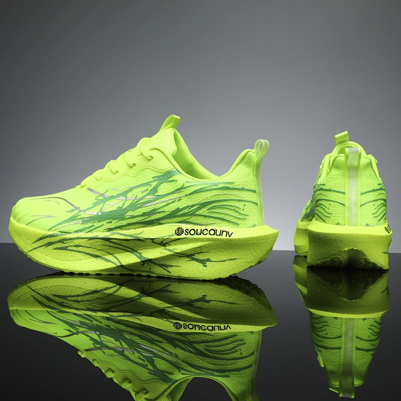 

Fluorescent Green Men's Running Shoes Fashion Printed Women Sports Shoes Cushioning Rebound Training Shoes Men Jogging Sneakers