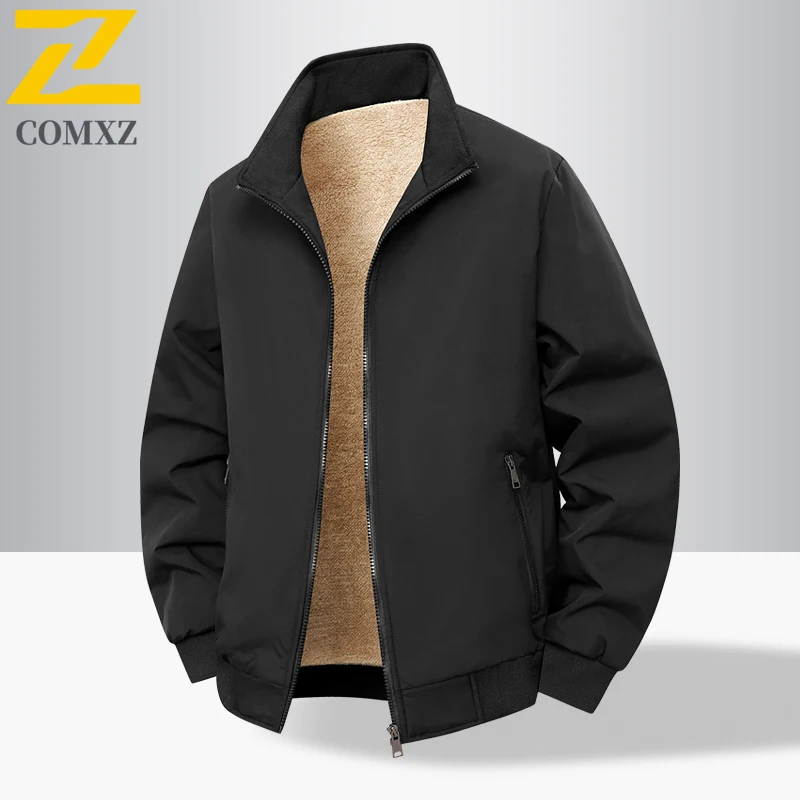 

Men Jacket Casual Business Stand Collar Windproof Warm Fleece Jacket Winter Outdoor Sports Hiking Thickened Comfortable Coat