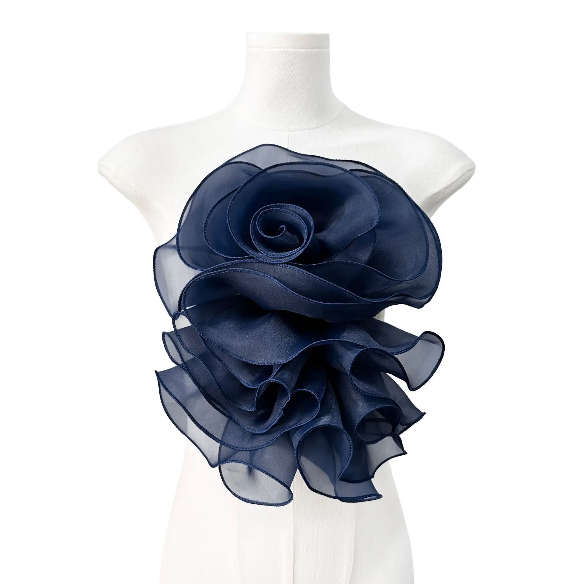 Multi-layered chiffon three-dimensional pleated rose flower tulle lace garment patch
