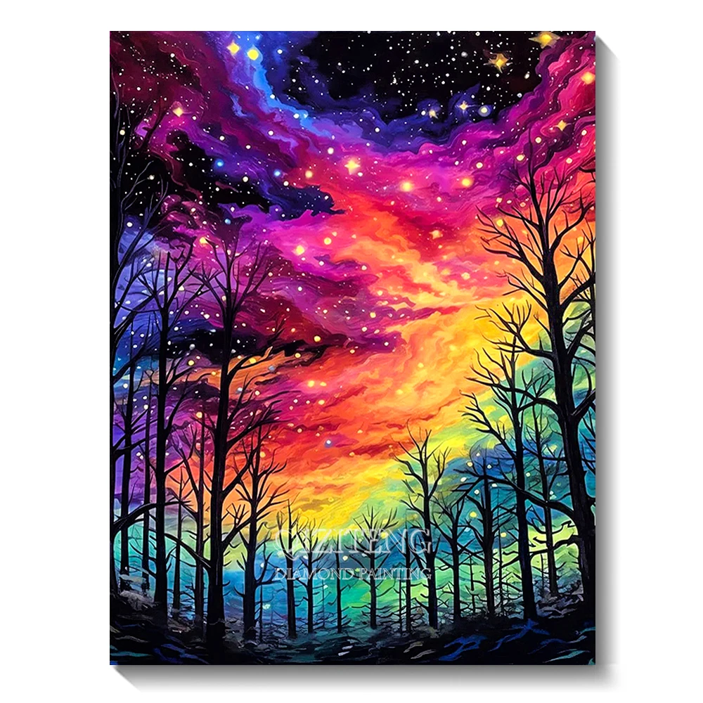 Dazzling Starry Forest Scenery Personality DIY Full Drill Diamond Painting Decorative Rhinestone Mosaic Cross-Stitch Kit