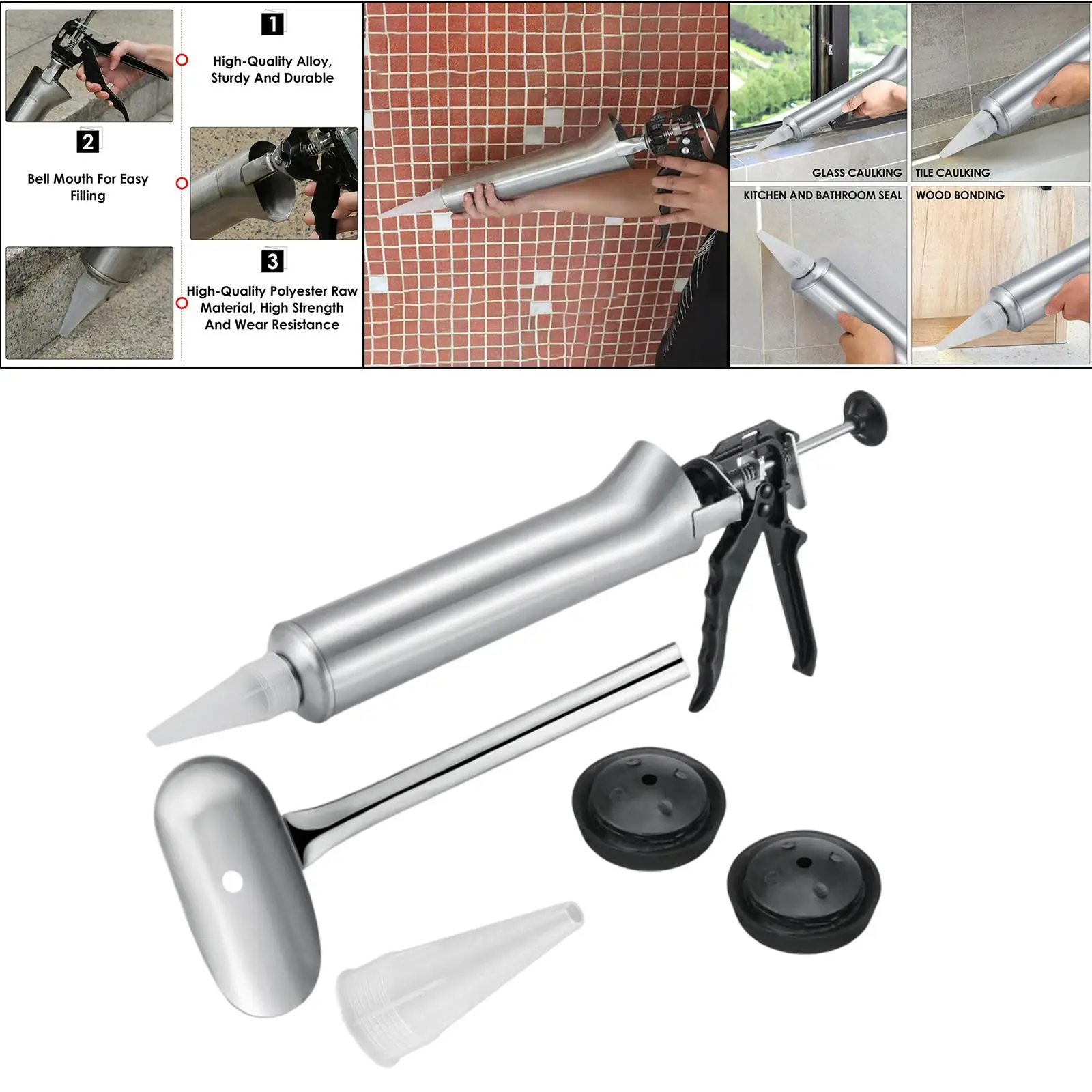 

Caulking Gun Hand Tool Ceramic Tile Manual Thicken Stainless Steel with 2 Nozzles Applicator