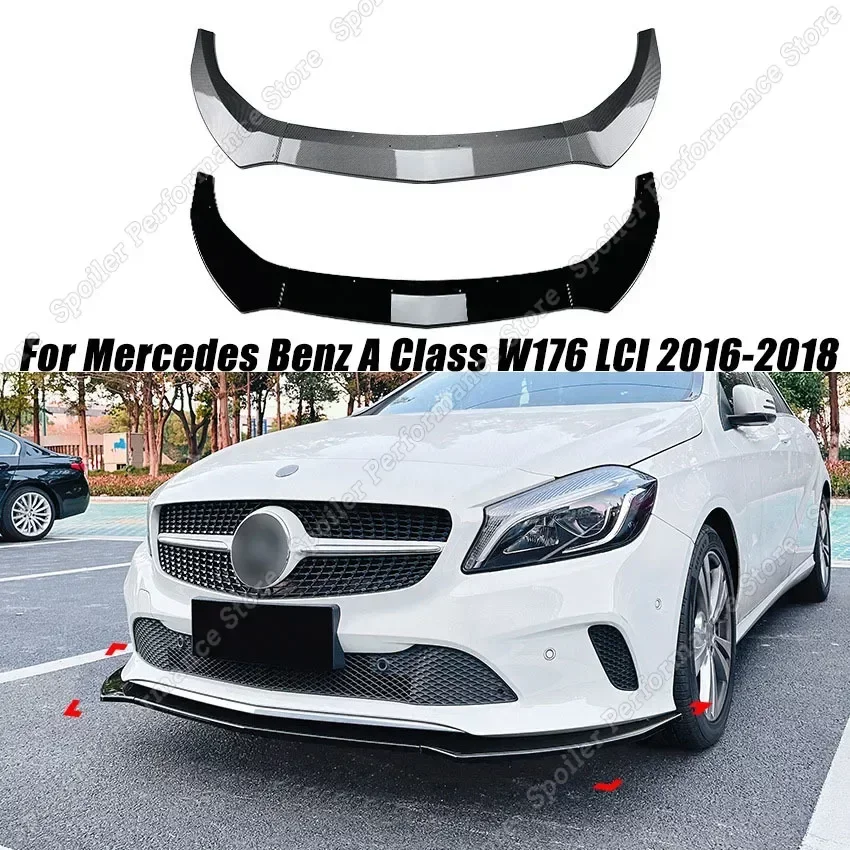 

For Mercedes Benz A Class W176 LCI 2016-2018 Front Bumper Lip Chin Spoiler Splitter Diffuser Body kits Accessories Gloss Black