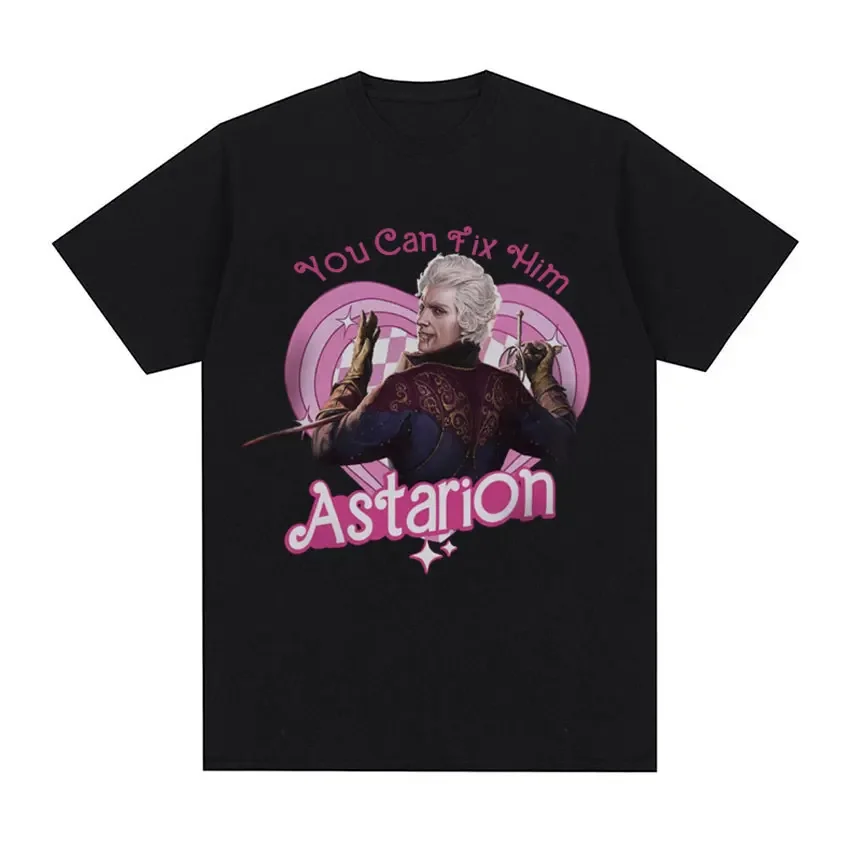 Men You Can Fix Him Astarion Print Cotton Short Sleeve Unisex Fashion Gothic Clothes Oversized Streetwear heavyweight