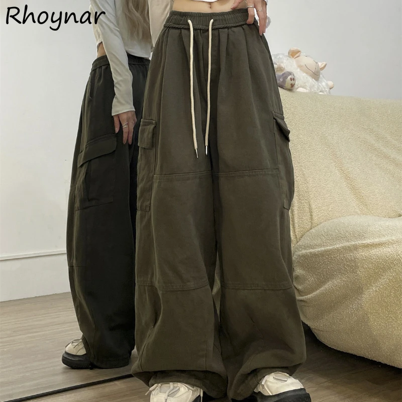 

Cargo Pants Women Drawstring Loose Multi-pockets Wide Leg High Waist Spicy Girls Hip-hop Personalized Streetwear Casual Autumn