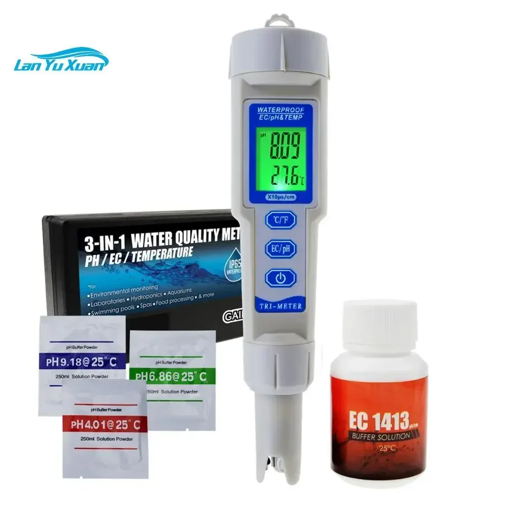 

pH / EC Temperature Meter ATC 3 in 1 Waterproof Combo Multi-Parameter Tester Pool Spa Drinking Purity