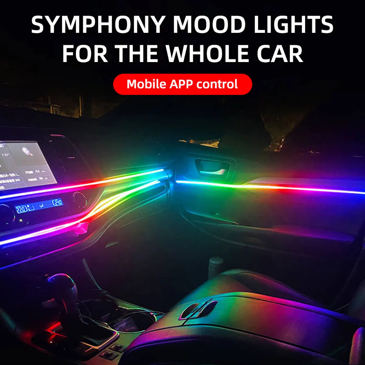 6/10 In 1 Full Color Streamer Car Ambient Lights RGB Color Universal LED Interior Hidden Acrylic Strip Symphony Atmosphere Lamp