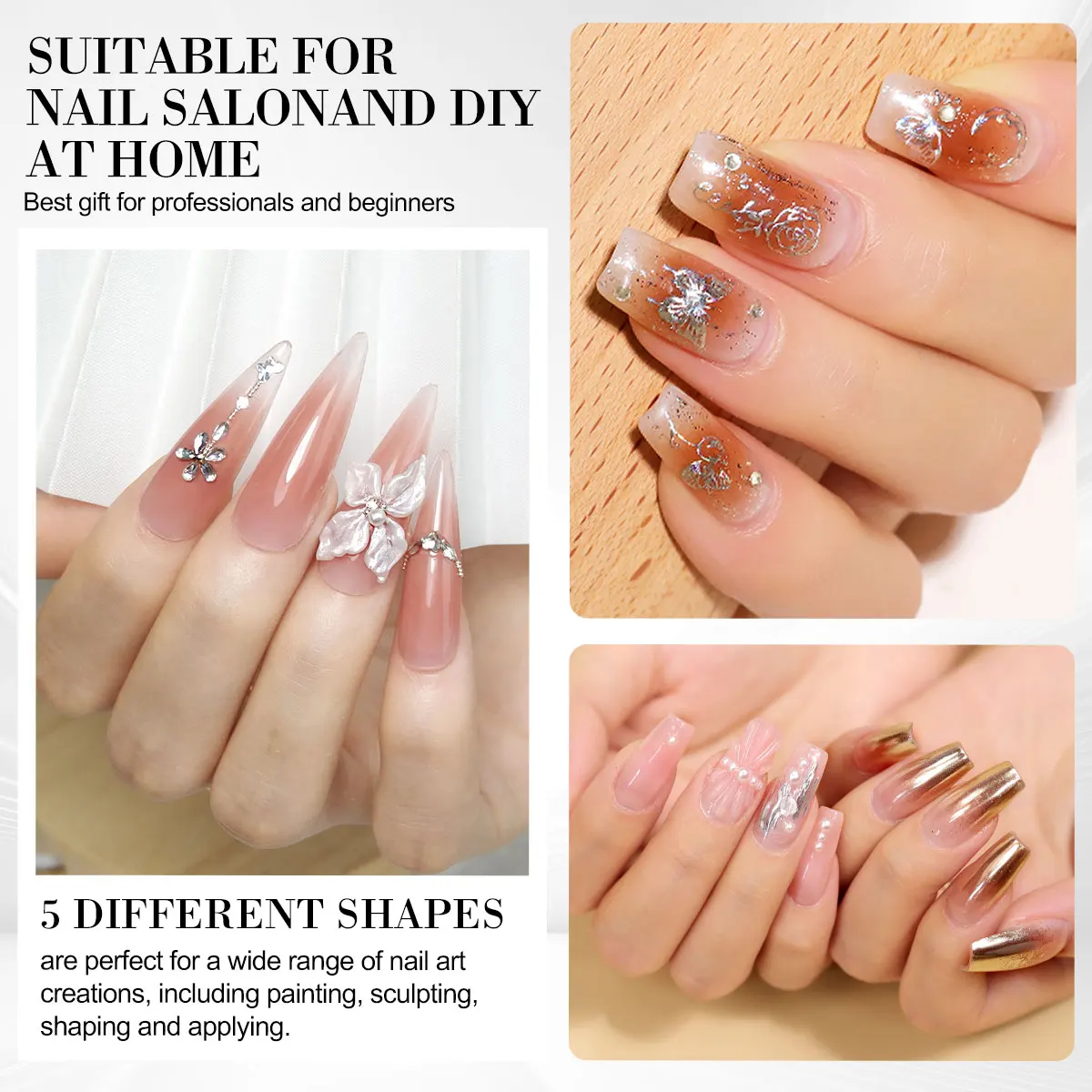 5 pezzi/set penna per scultura per nail art cristallo colorato a doppia testa in silicone per intaglio pennello per pittura floreale strumento per manicure fai da te