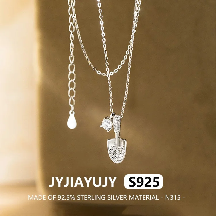 

JYJIAYUJY 100% Whole Original Sterling Silver S925 Pendant Necklace Shovel Shaped Set Zirconia Fashion Woman Jewelry Gift N315