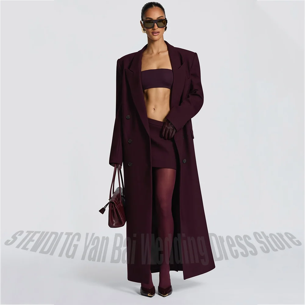 Oversized Women Suit Long Blazer One Piece Double Breasted Peaked Lapel Solid Color Straight Fashion Party Prom Casual Outerwear
