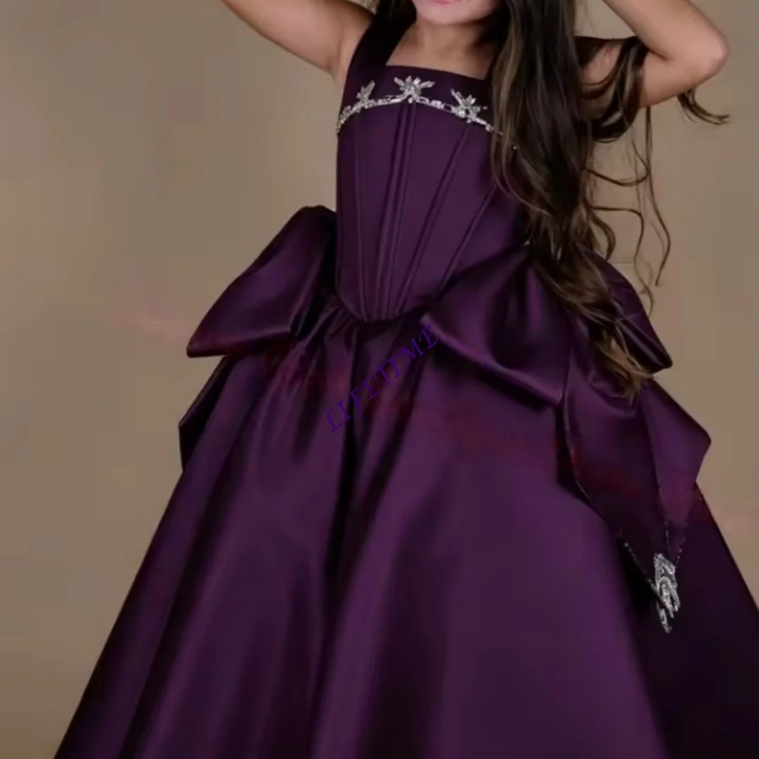 robe-de-demoiselle-d'honneur-rose-personnalisee-pour-mariage-avec-nœud-perles-et-broderies-robe-longue-sans-manches-pour-enfants-anniversaire-premiere-communion