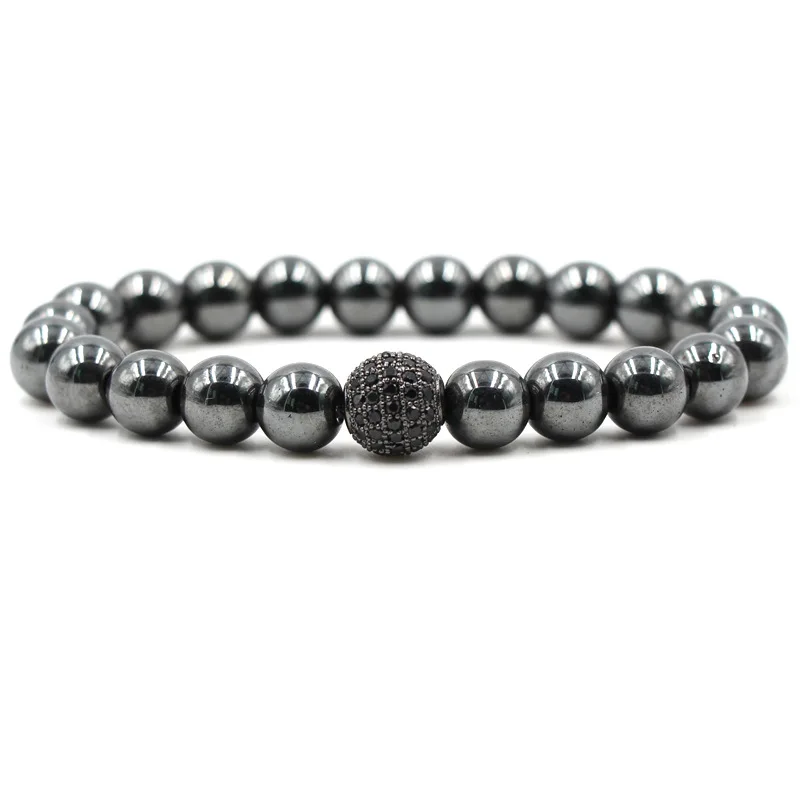 Black Magnetic Hematite Bead Bracelet Weight Loss Magnet therapy Round Crystal Zircon Ball Charm Bracelet Bangle for Women Men