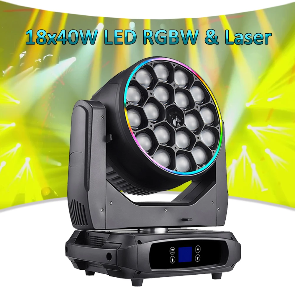 18X40W Big Bee Eye LED Moving Head RGBW Light with 10W beam Light High-brightness 7 channel DMX Sound for Party DJ club Stage