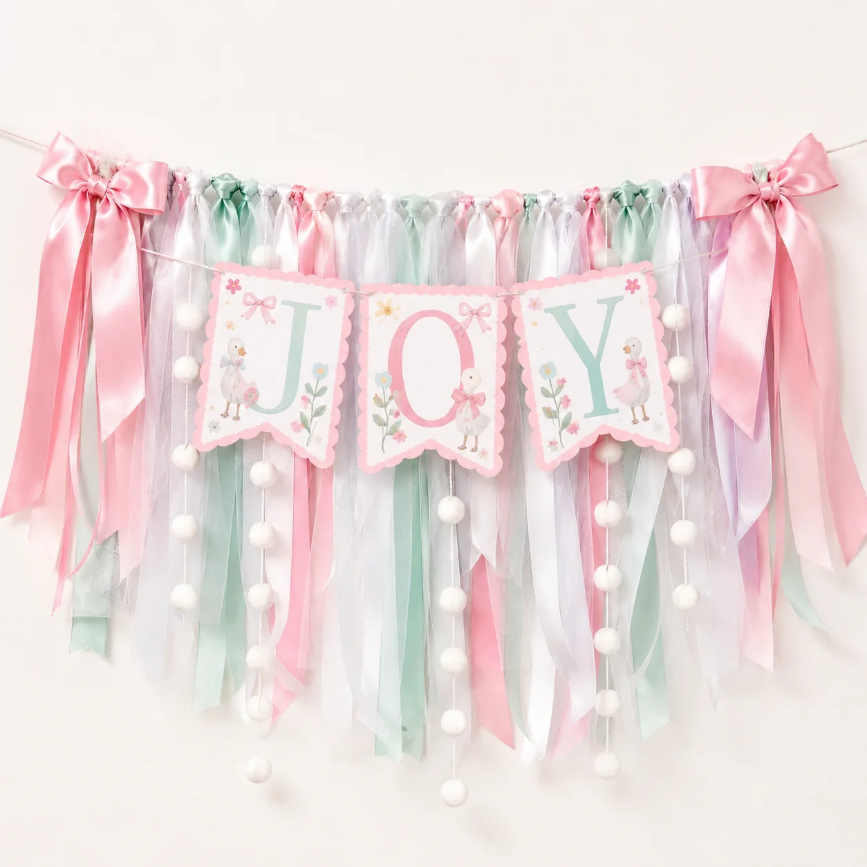 Personalized Silly Goose High Chair Banner Custom First Birthday Decor Pastel Ribbon Garland Baby One Year Cake Smash Decoration view 3