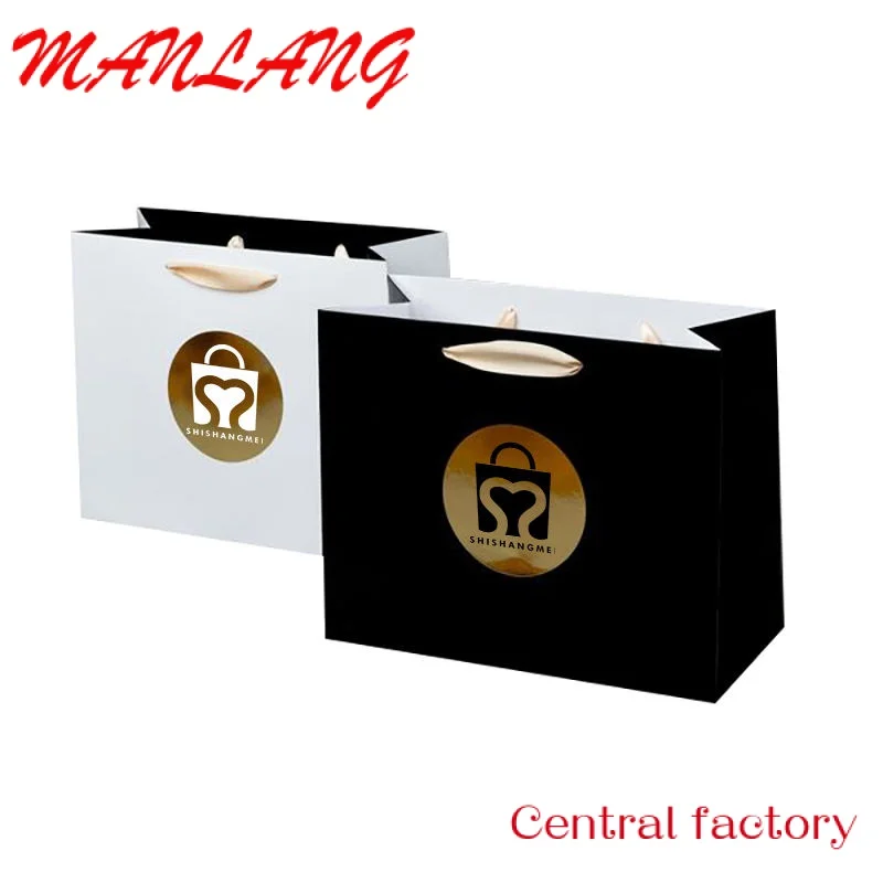 Custom  Custom Luxury Black Clothes Store Retail Packaging Gift Carry Bags Boutique Shopping Paper Bags With Your Own Logo