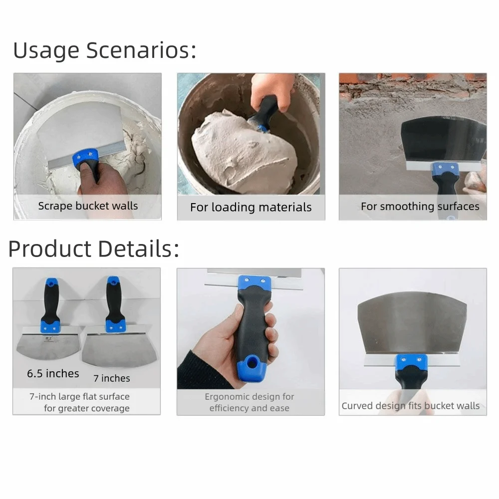 أداة يدوية مكشطة طلاء من الفولاذ المقاوم للصدأ، قبضة مريحة، طلاء جدران، مجرفة معجون، مقبض مريح، سطح أملس