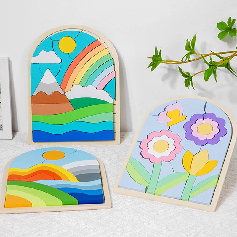 

Wooden Rainbow Irregular Blocks Puzzle Color Shape Recognition Early Educational Toy For Kids