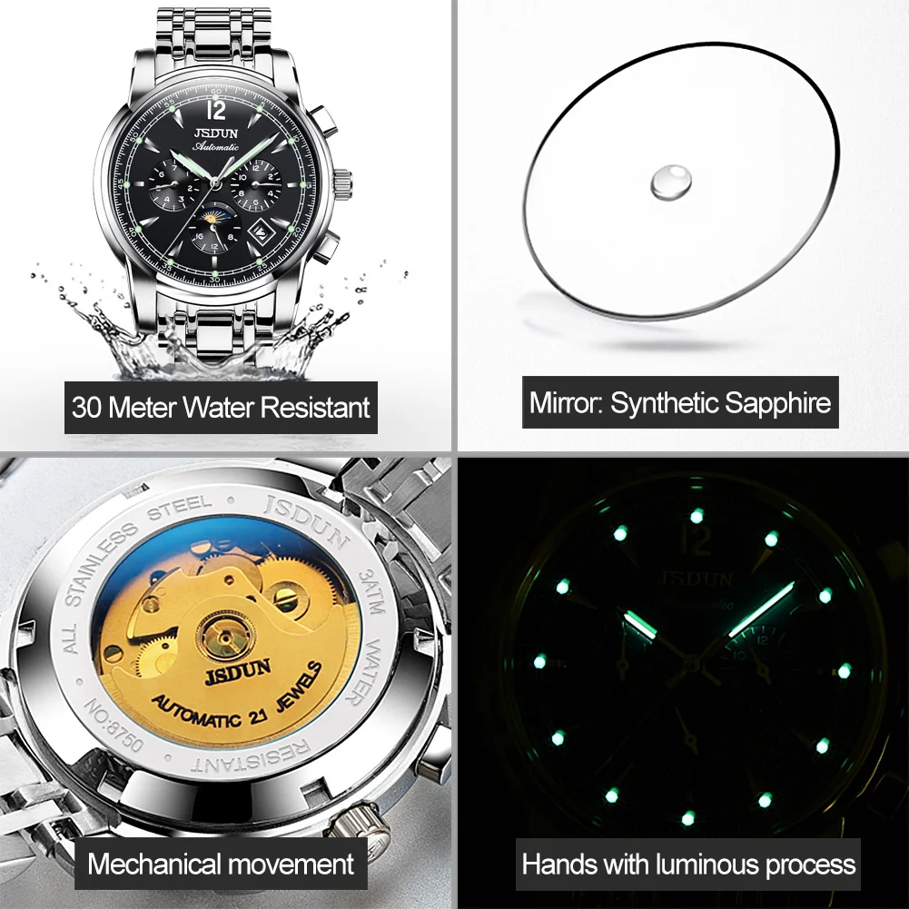 JSDUN New High Quality Wrist Watch Men Best Selling Multifunction Automatic Mechanical Men Watch Original Fashion Watch for Men