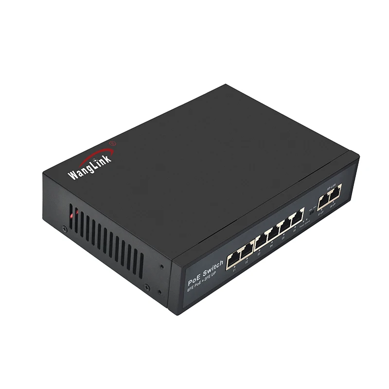 Commutateur intelligent Poe à port Wanglink-6, 10/100Mbps, liaison montante à 2 ports, Poe rapide, prise en charge de la protection contre la foudre AI + 6KV