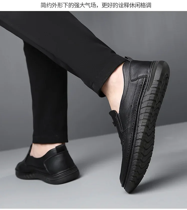 Herren-Leder-Loafer, rutschfeste, flache Schuhe zum Gehen, atmungsaktive Outdoor-Slipper, Freizeitschuhe für Männer, Arbeit, Büro, Fahren, Turnschuhe, Größe 48 – Detail 15