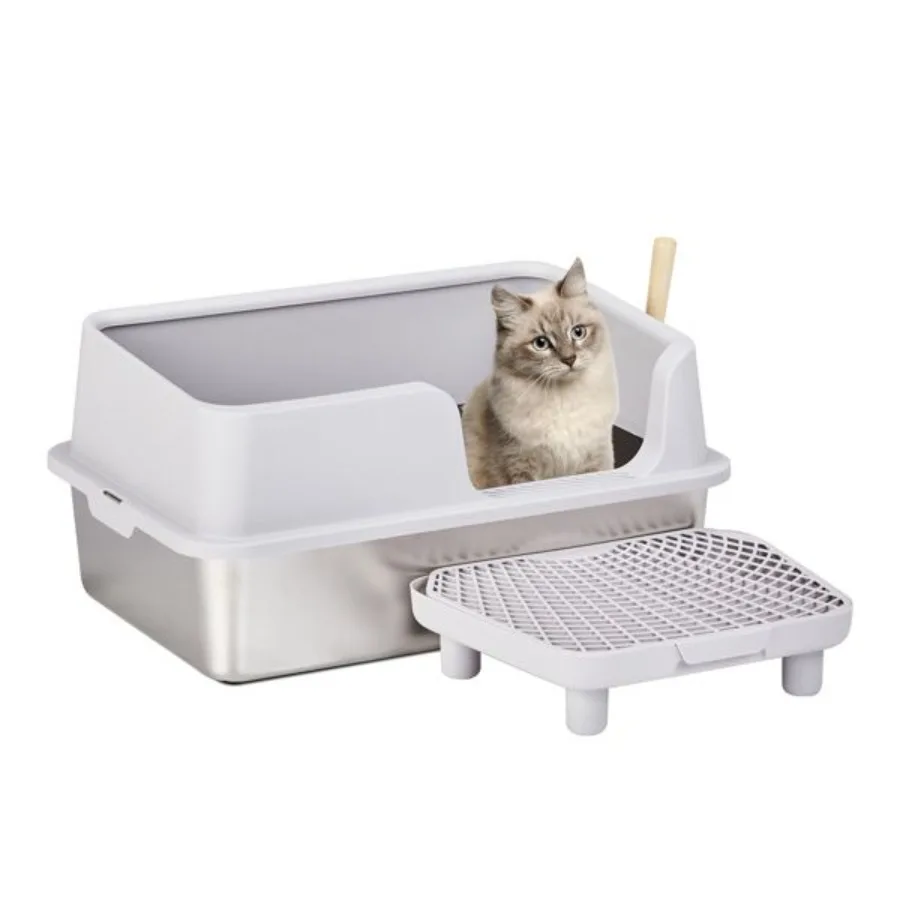 

Stainless Steel Cat Litter Box with Lid Extra Large Litter Pan with High Sides for Big Cats Kitty Litter Box with Pedal Filter