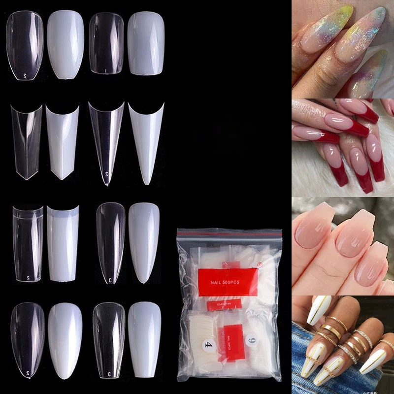 Short Half Cover False Nail Tips 500pcs 10 Sizes No C Curve Fake Nails for Nail Extension Art Home DIY Nail Salon