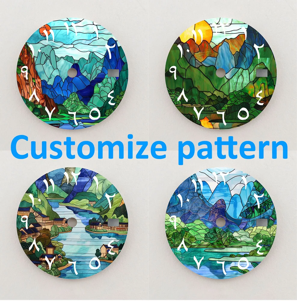 NH35 Dial 28.5 มม.ภูมิทัศน์ปริศนาSeriesตัวเลขอาหรับDial NH36 DialคุณภาพสูงDialโลโก้ที่กําหนดเองFit NH35/36 การเคลื่อนไหว