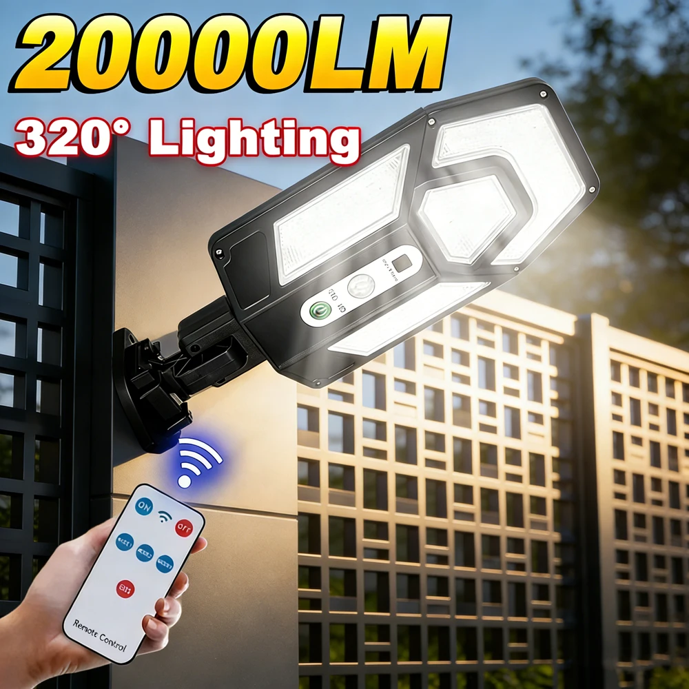 

High Power Sensor Solar Light Outdoor Remote Control IP65 Waterproof 3 Modes Outdoor Garden Garage Wall Light COB External Solar