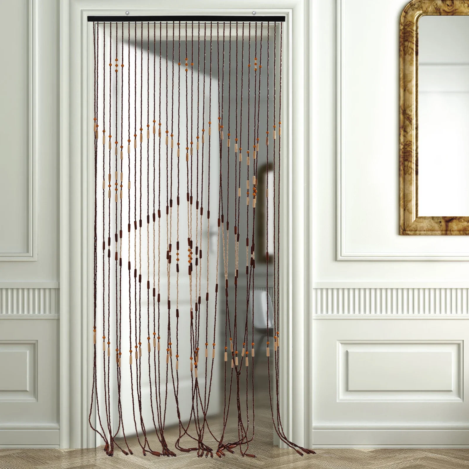

31-Line Wooden Bead String Door Curtain Blind Fly Screen Porch Wooden Curtain for Living Room 90*208CM