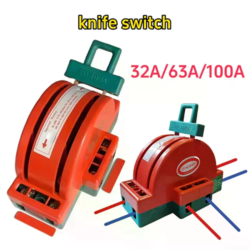 2 Pole Double Throw Knife Disconnect Switch 32A 63A 100A DPDT Cutter Safety Power Disconnect Switch 2024
