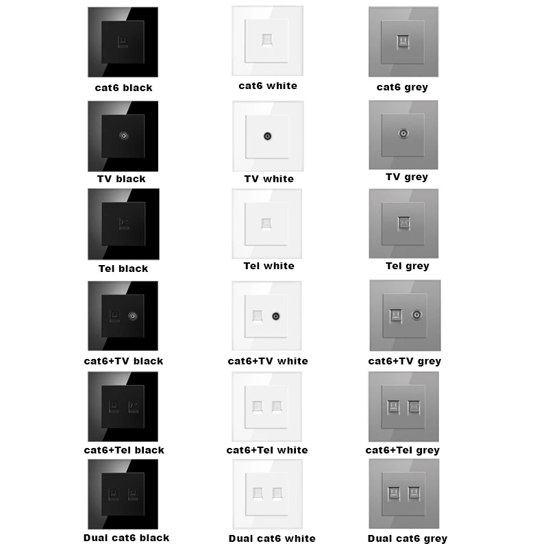 Cat6 rj45 wall socket network socket with TV wall data double socket telephone crystal glass panel rj45 network socket computer