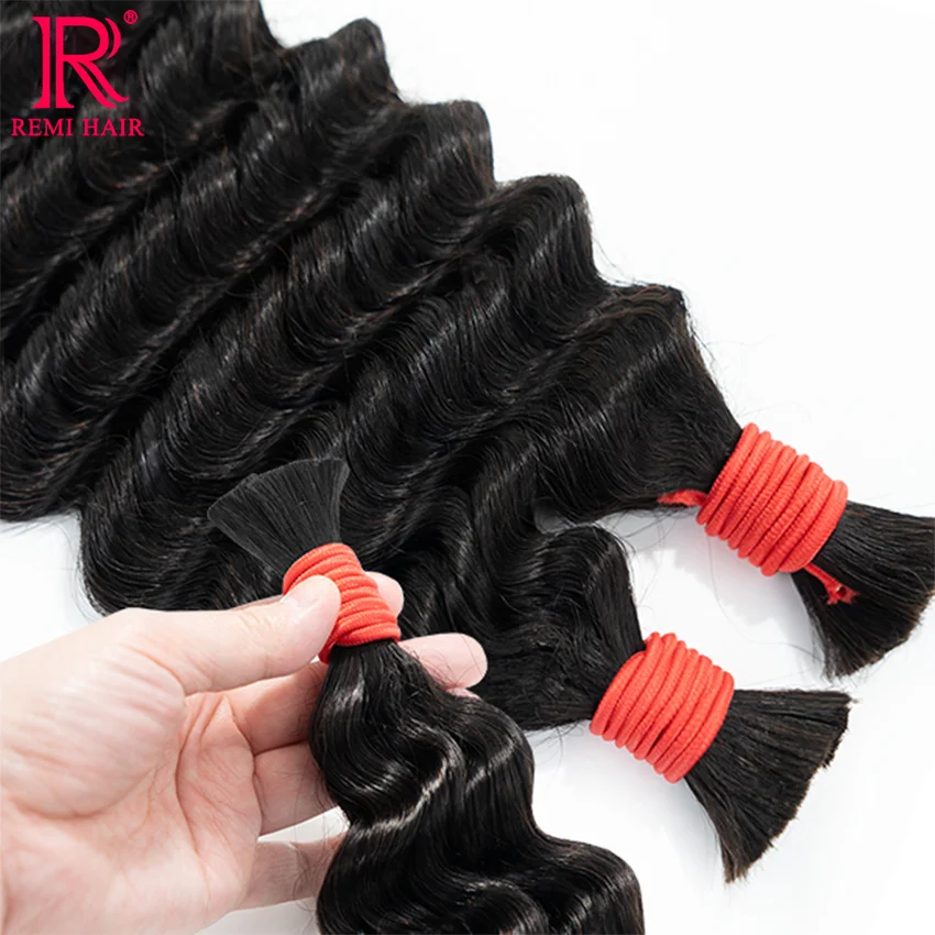 No Weft Human Hair Bulk Natural Hair Weaving for Braiding Indian Hair Bundles for Salon Deep Wave Real Human Hair Extensions