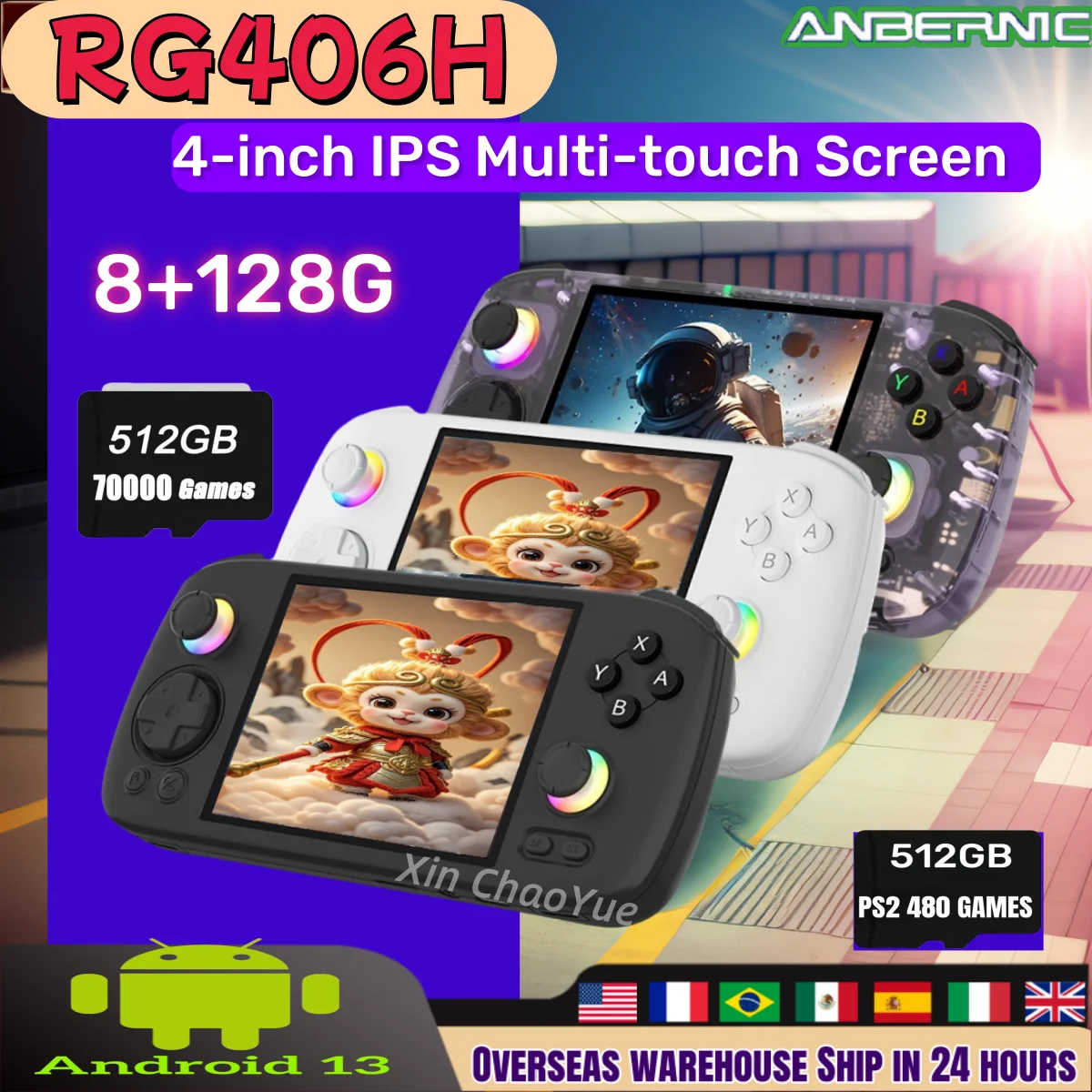 

ANBERNIC RG406H Retro Handheld Game Video Player Console 4 Inch Screen HD Android 13 Bluetooth WIFI 8G+128G 512G PSP PS2 Gift