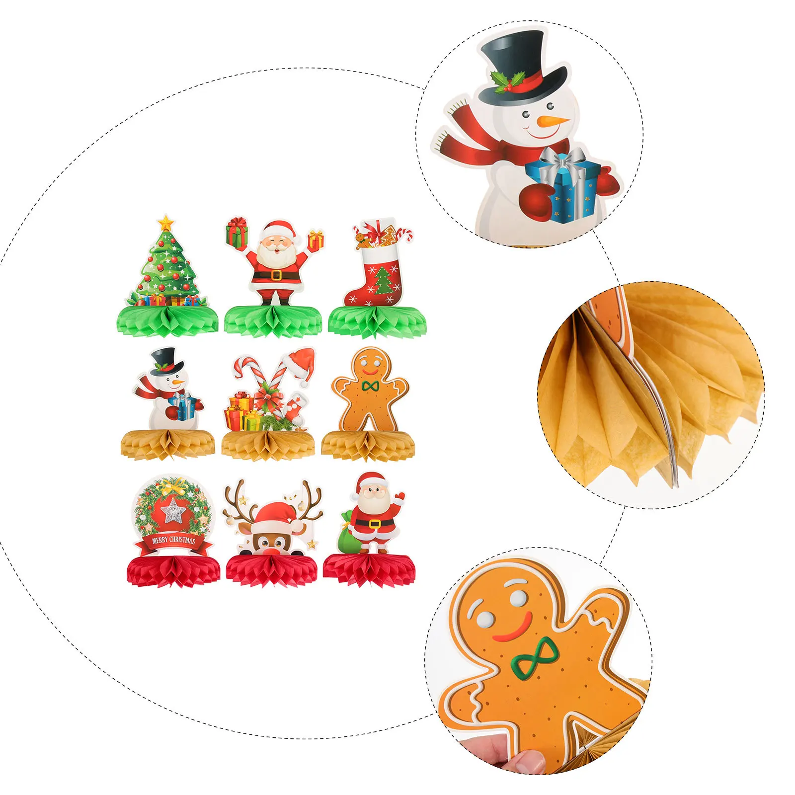 

9Pcs Christmas Honeycomb Decor Set Creative Festive Party Tabletop Desktop Fireplace Ceiling Hanging Decoration Xmas Home Decor