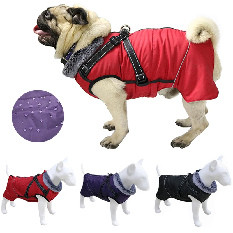 

Reflective Dog Winter Coat Warm Waterproof Pet Jacket with Fur Collar Pet Jacket for Medium Large Dogs Clothes Labrador Costumes