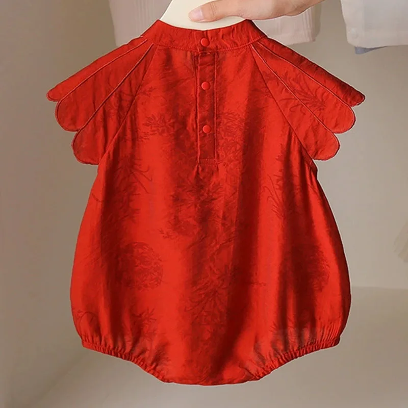 2026 Summer Newborn Girls Clothes Chinese Style New Year Flowers Sleeveless Cotton Baby Bodysuits And One-Pieces Baby Stuff B268