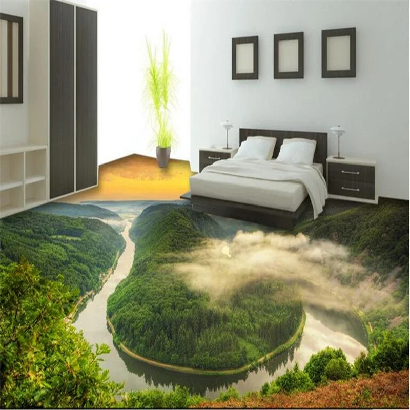 Self- adhesive 3d flooring park small river water Pebble Flower Waterproof Bathroom floor painting natural park stone creek обои