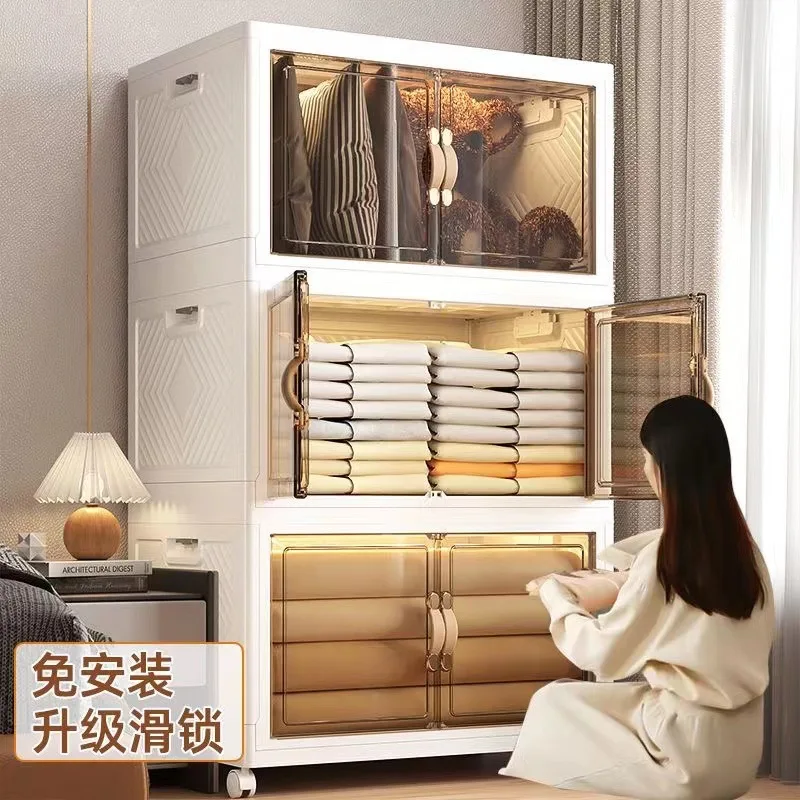 

Transparent Folding Storage Cabinet Multi-storey Large-capacity Bedroom Living Room and Kitchen Bathroom Clothes Toy Cabinet