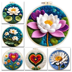 GATYZTORY Lotus Needle Felting Kit Wool Felting Kit with Felting Needles Tool Cactus Picture Embroidery for Home Decoration