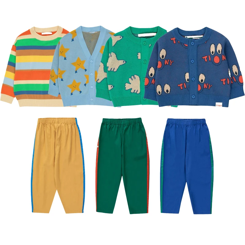 

Children's Suit 2024 Autumn Winter Kids Sweaters Girls Colorful Stripes Sweater Boys Printed Cardigan Pants Set