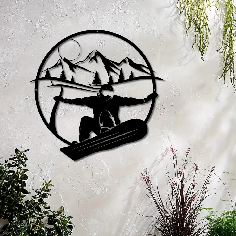 Mountain Pine Tree Snowboard Metal Wall Art 2D Flat Iron Decor Winter Sports Indoor Outdoor Ski Gift