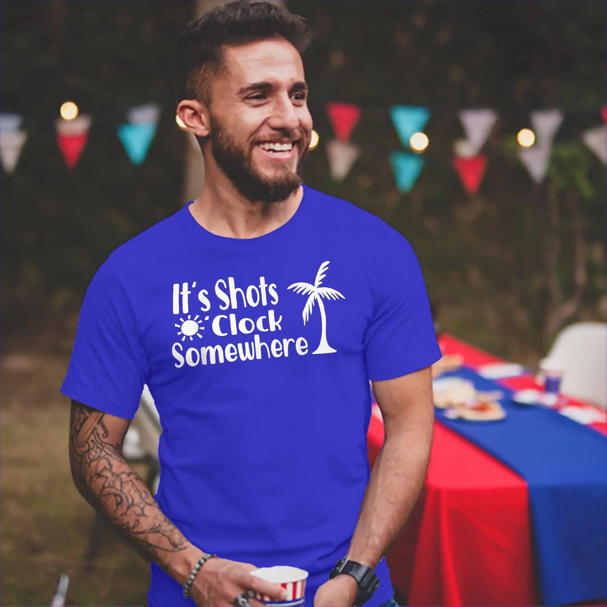 Priting Its Shots O'Clock Somewhere TShirt Funny Beach Drinking Gift T-Shirt Men's Round Neck Clothing Cotton Summer Tops Shirts