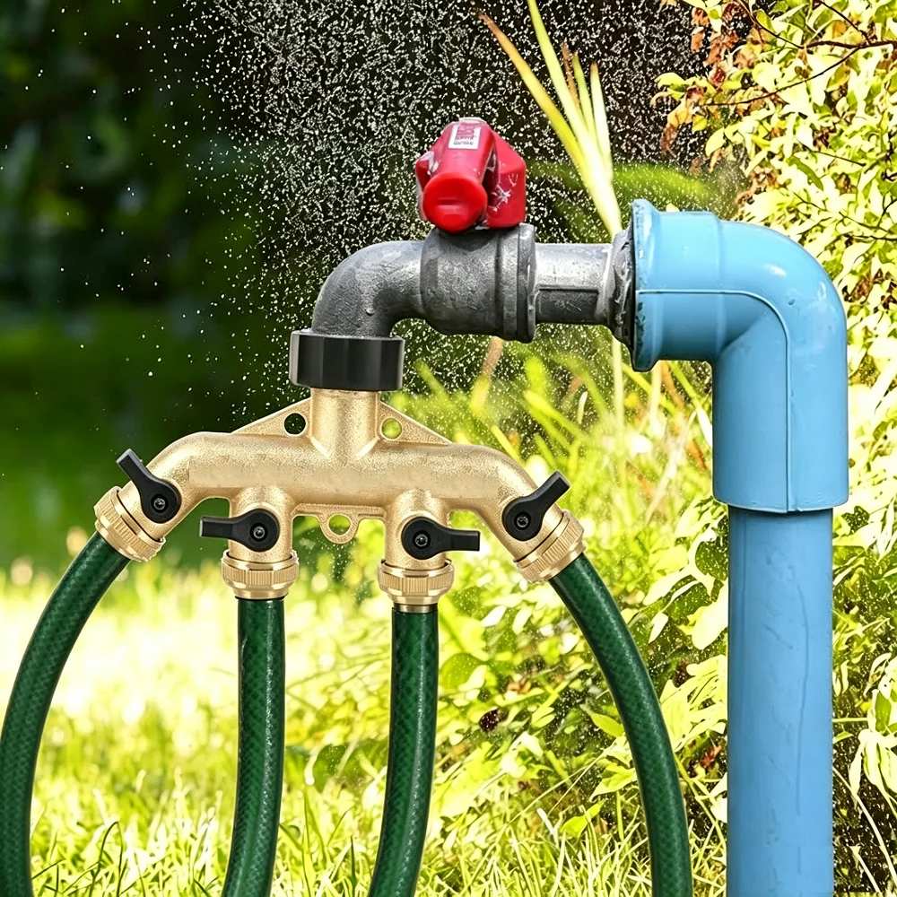 Garden Brass 4-way Splitter Water Pipe 4-port Diverter Valve Tap fit 3/4 in Taps Individual Water Distributor Irrigation Washing