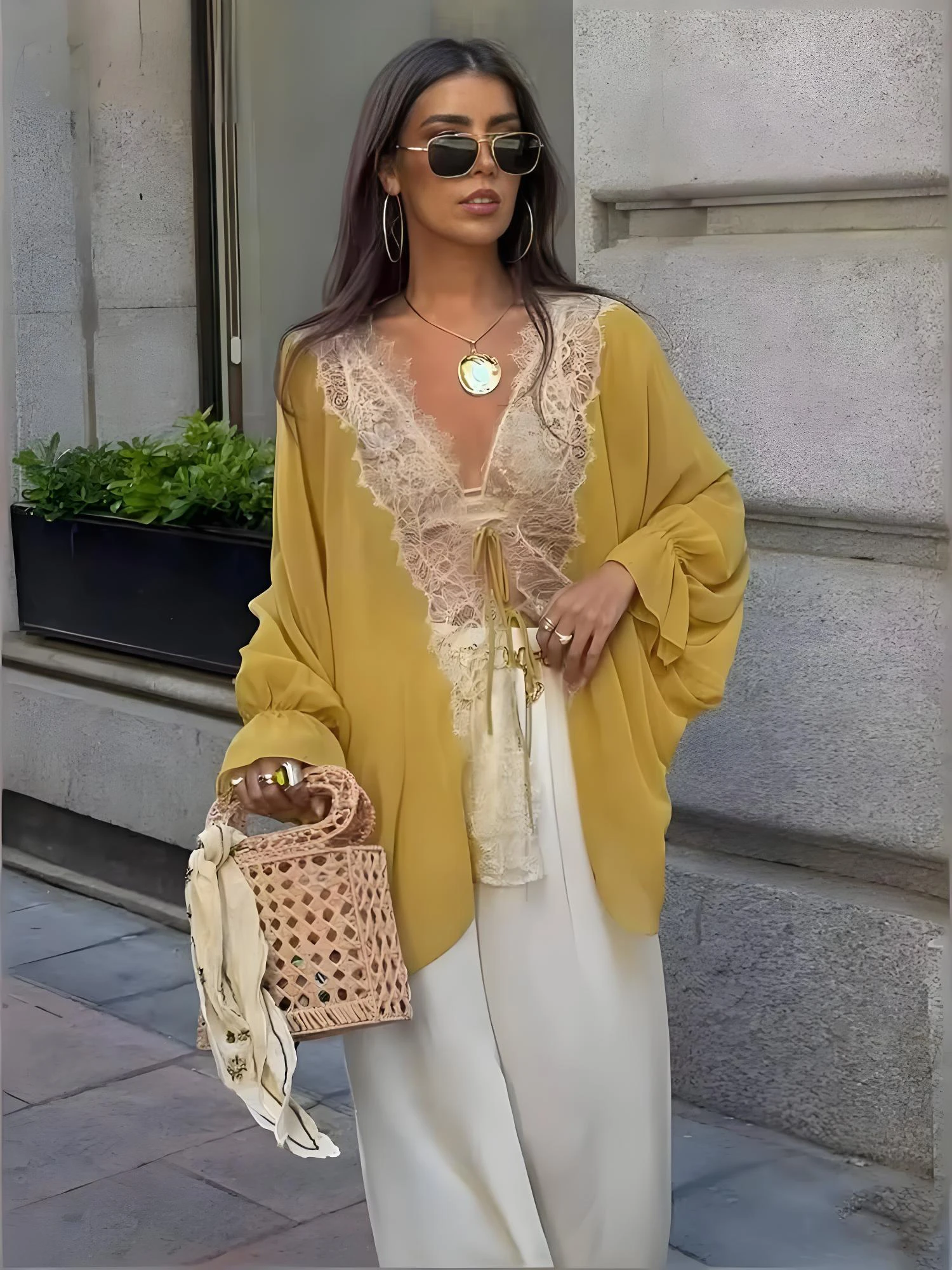 

Women's Chic Casual Shirts Summer Female Lace-Up Loose Patchwork Lace Blouse Lady Streetwear Fashion Elegant Shirts