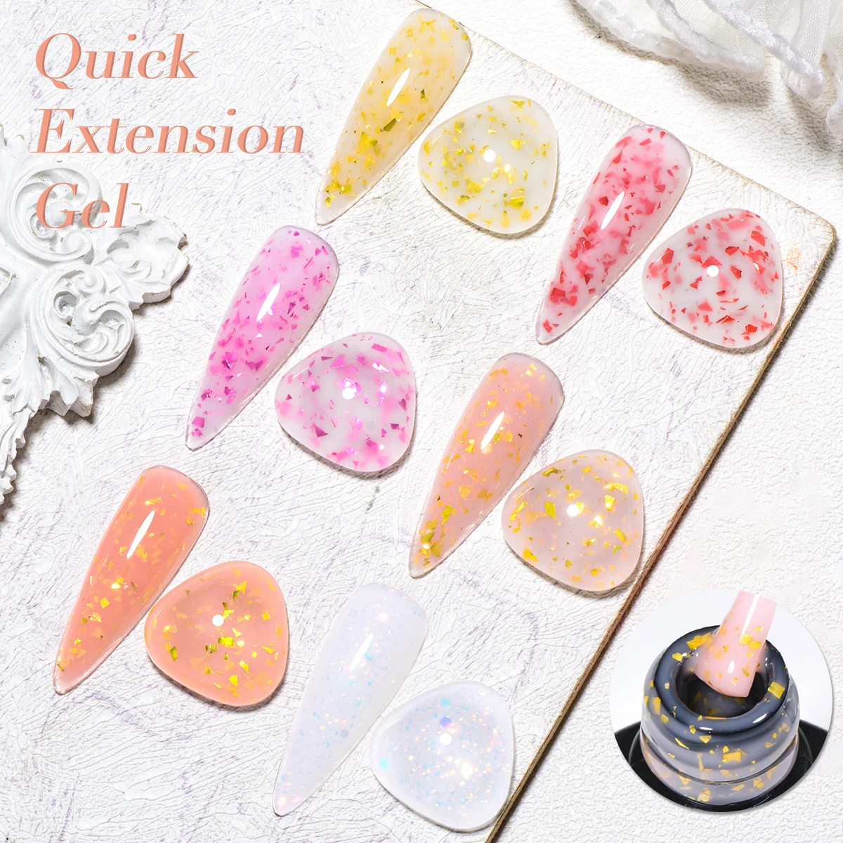 Vernis à ongles Gel à Extension rapide, 6 couleurs, paillettes, feuilles d'or rose, effet Vernis, Semi-Permanent, UV LED, Gel dur pour Nail Art, 7ml